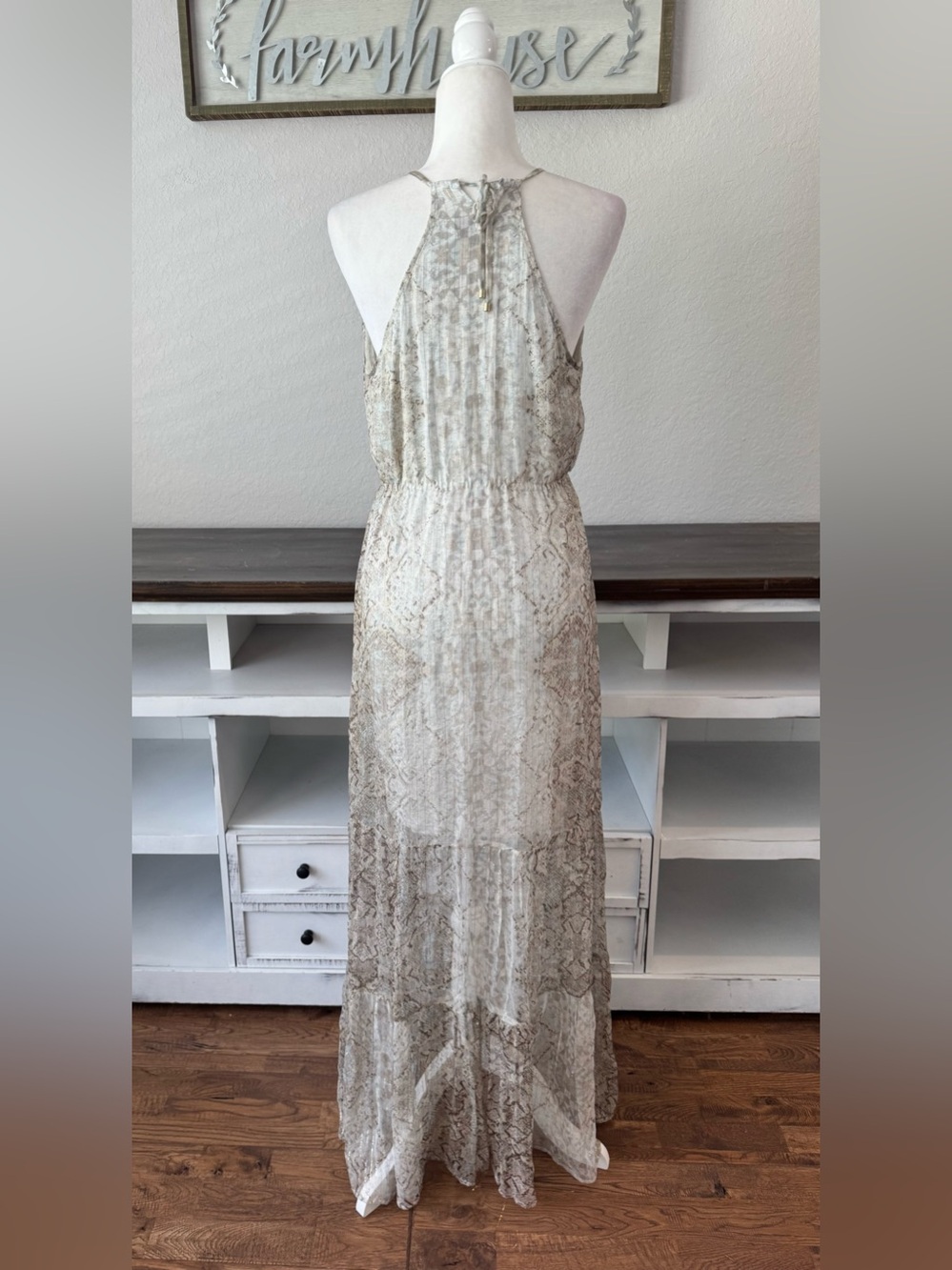 Hale Bob 100% Silk Beaded Snake Print Maxi Dress Women's Size S KK - Picture 4 of 10